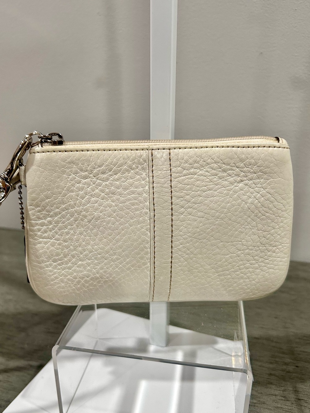 Coach Leather Wristlet Pouch in Cream